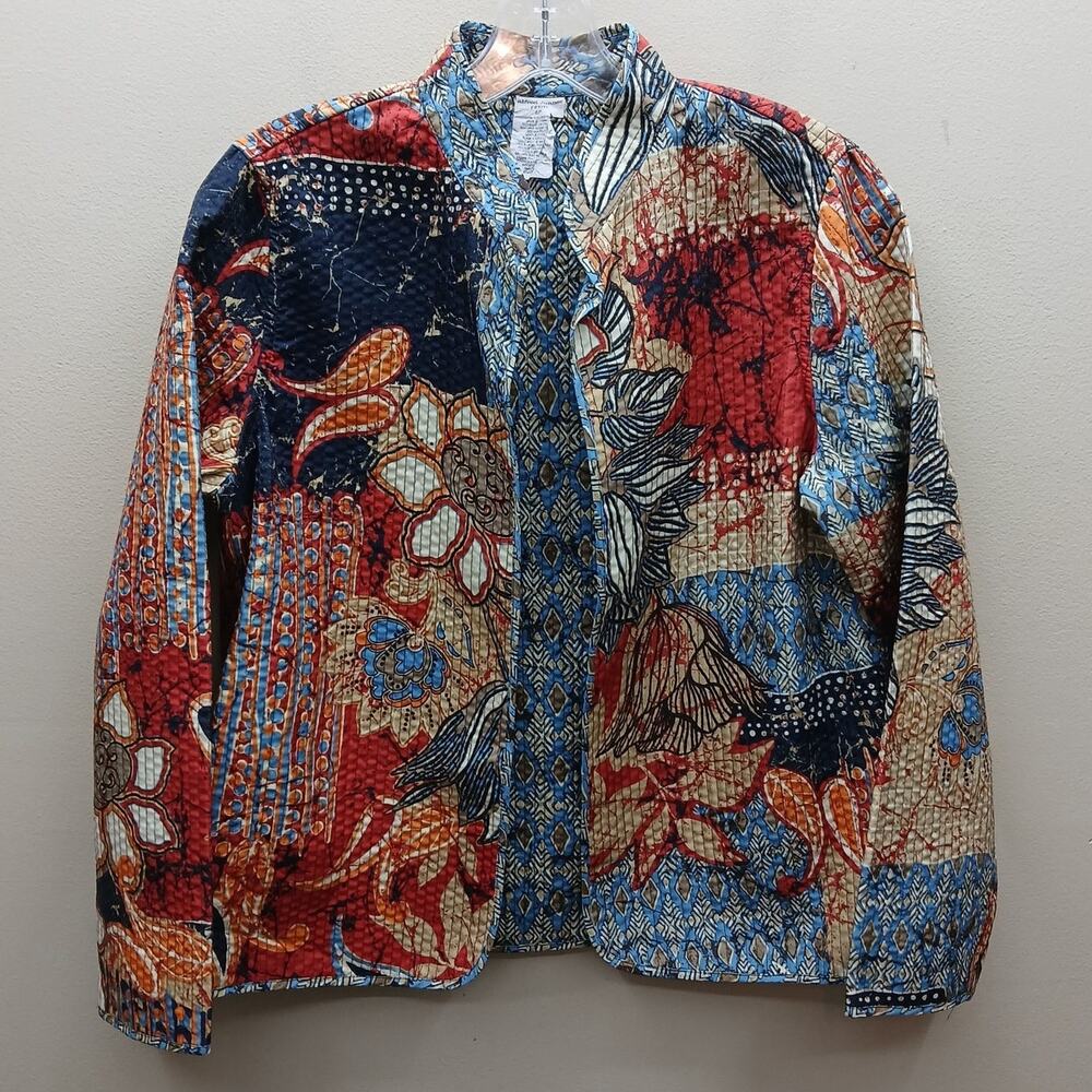 Vintage Alfred Dunner Bohemian Patchwork Quilted Open Front Jacket Size 6P Y2K